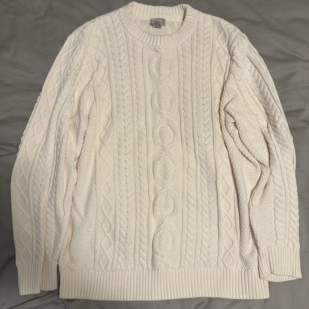 L.L. Bean Cream Cable-Knit Crewneck Sweater